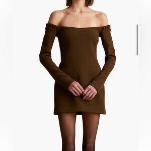 Khaite Octavia Off the Shoulder Long Sleeve Wool Crepe Minidress